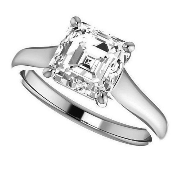 2.0Ct-7.5mm Trellis Solitaire Asscher Cut Moissanite Engagement Ring - Picture 5 of 15